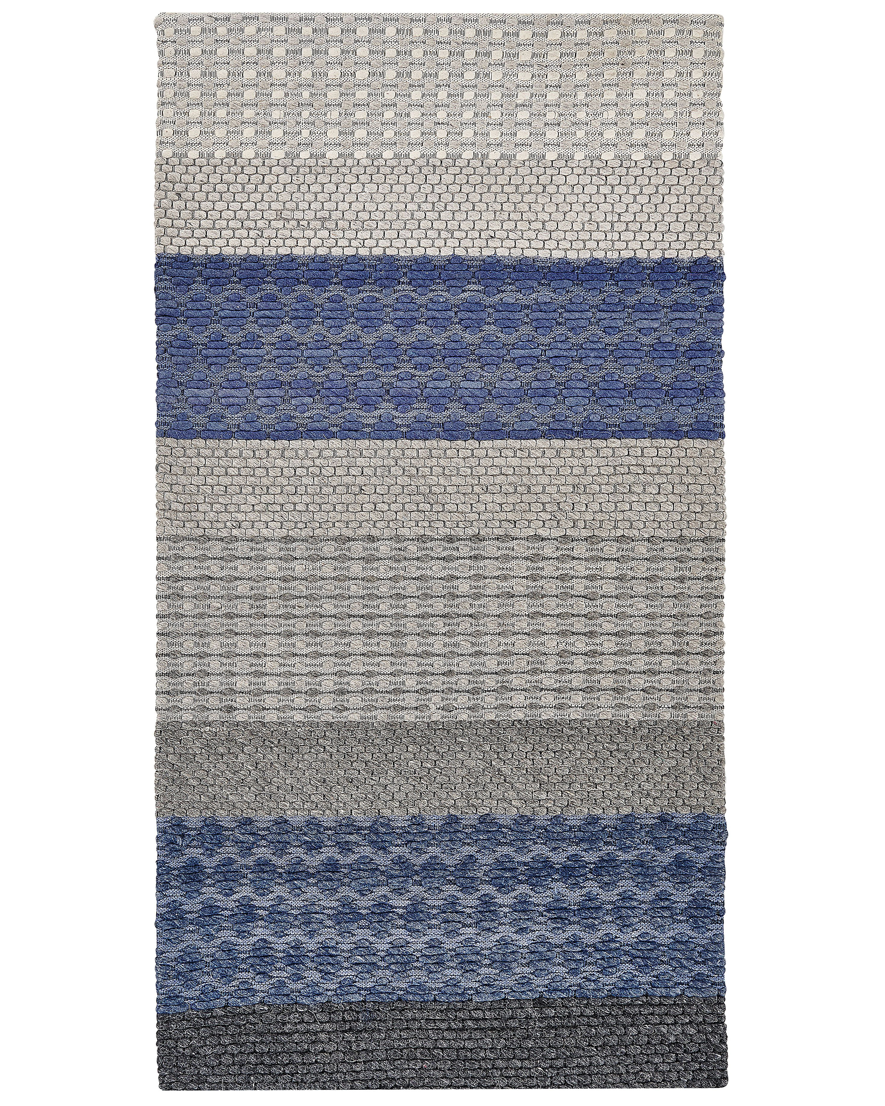 Teppich Wolle grau / blau 80 x 150 cm Streifenmuster Kurzflor AKKAYA_823275