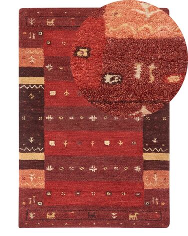 Alfombra gabbeh de lana rojo oscuro/naranja/amarillo 140 x 200 cm SINANLI