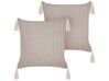 Set of 2 Cushions Geometric Pattern with Tassels 42 x 42 cm Taupe HAKONE_856360