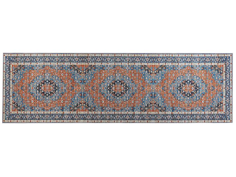 Teppich blau / orange 60 x 200 cm orientalisches Muster Kurzflor MIDALAM_831369