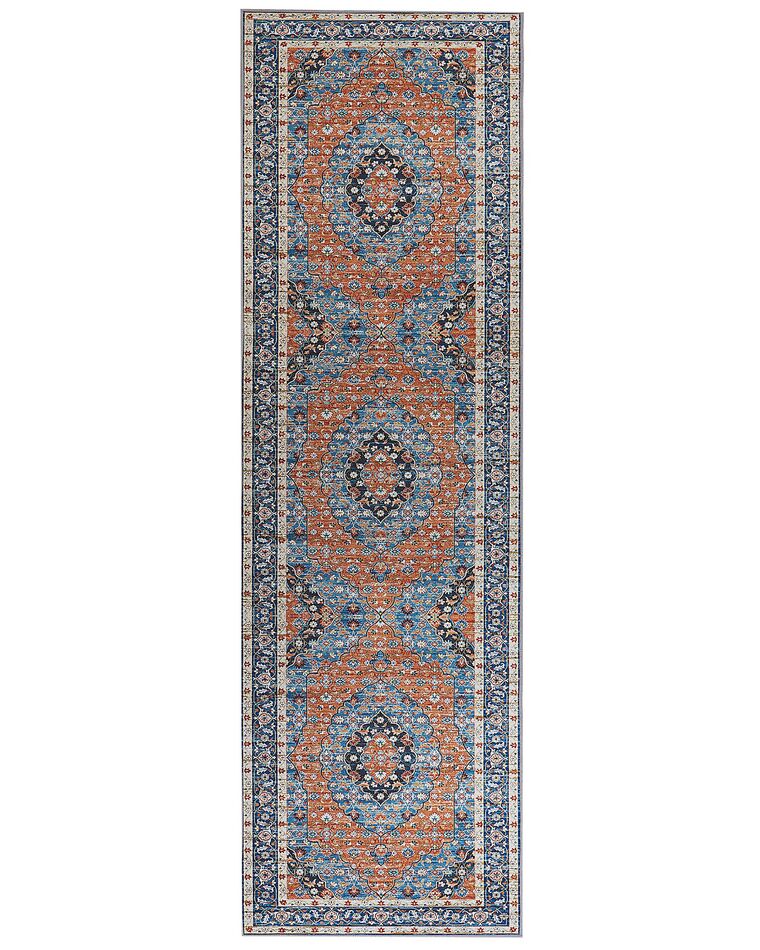 Teppich blau / orange 60 x 200 cm orientalisches Muster Kurzflor MIDALAM_831369