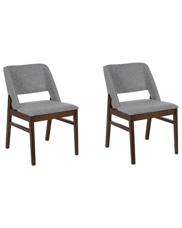 Set of 2 Fabric Dining Chairs Dark Wood and Grey BELLA