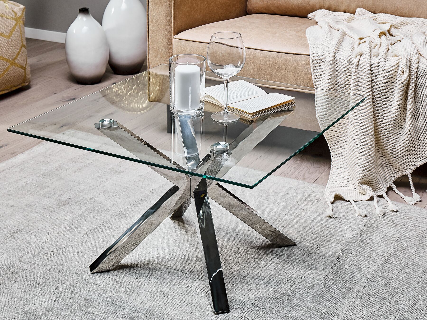 Couchtisch Glas Silber quadratisch 70 x 70 cm STARLIGHT Beliani.de
