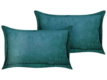 Set of 2 Corduroy Cushions 47 x 27 cm Teal ZINNIA