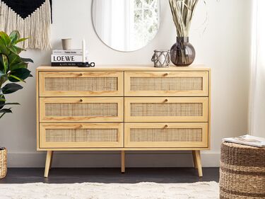 Rattan 6 Drawer Chest Light Wood PEROTE