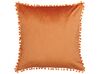 Set of 2 Velvet Cushions Pom Poms 45 x 45 cm Orange AERANGIS_837983