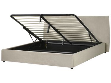 Zamatová posteľ s úložným priestorom 180 x 200 cm sivobéžová LAVAUR