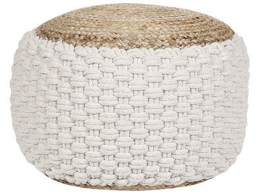 Cotton Knitted Pouffe White and Beige AIZA