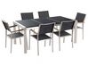 Table de jardin plateau granit noir poli 180 cm 6 chaises noires GROSSETO_462619