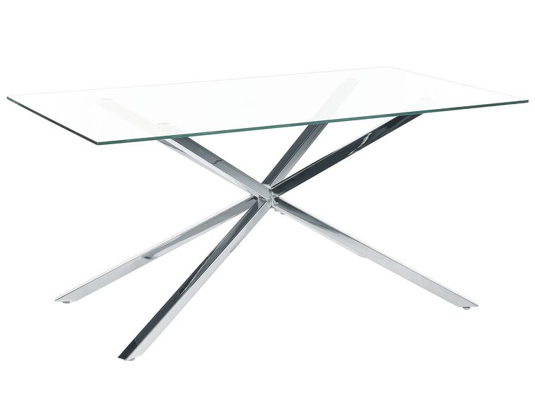 Mesa de jantar com vidro temperado e pernas prateadas 160 x 90 cm CORA_875832