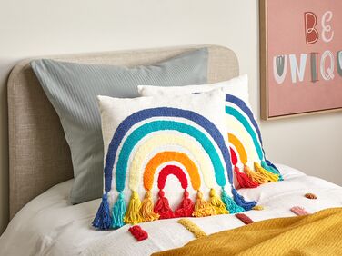 Set of 2 Cotton Cushions Embroidered Rainbow 45 x 45 cm Multicolour DORSTENIA
