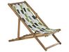 Set of 2 Acacia Folding Deck Chairs and 2 Replacement Fabrics Light Wood with Off-White / Green Leaf Pattern ANZIO_819537