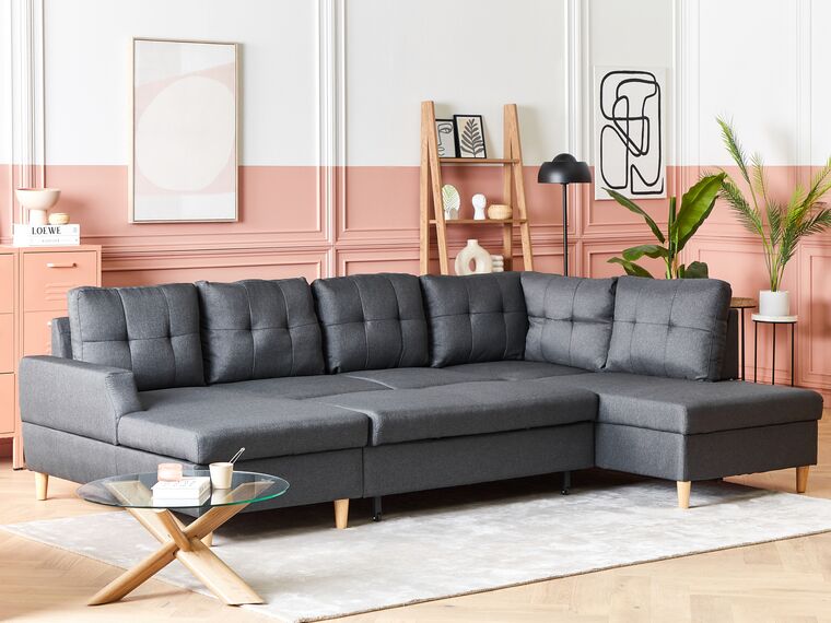 Corner Sofa Bed with Storage Grey LERUM Beliani.hu