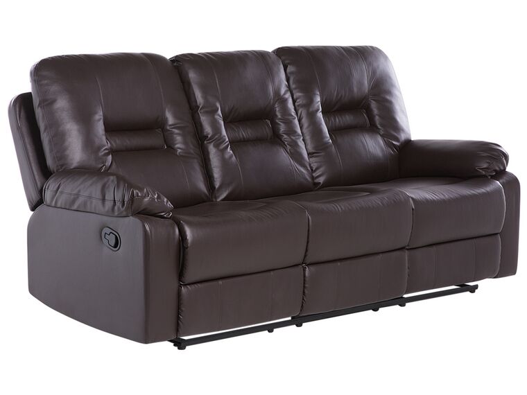 3 Seater Faux Leather Manual Recliner Sofa Brown BERGEN Beliani.co.uk