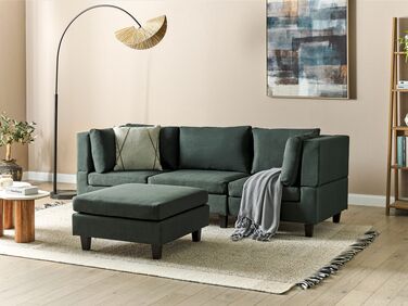 3-Seater Modular Fabric Sofa with Ottoman Dark Green UNSTAD