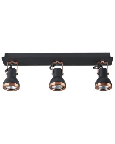 3-spotlys loftslampe rektangulær skinne sort og kobber BARO