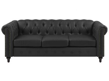 3 Seater Faux Leather Sofa Black CHESTERFIELD