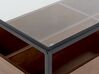 Table de salon au plateau de verre avec étagère bois sombre/noir WACO_825566