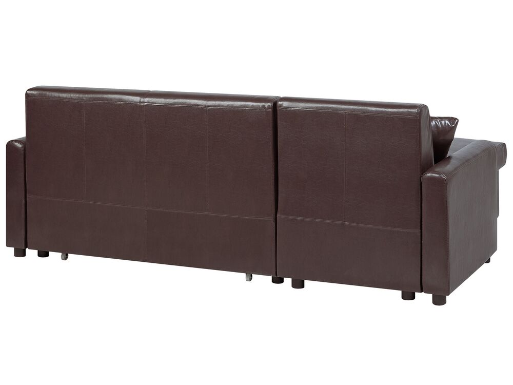 Right Hand Faux Leather Corner Sofa Bed with Storage Dark Brown OGNA