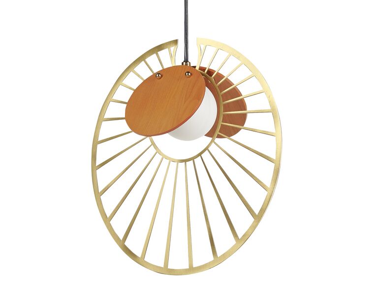 Metal Pendant Lamp Gold with Light Wood BARGO_872863
