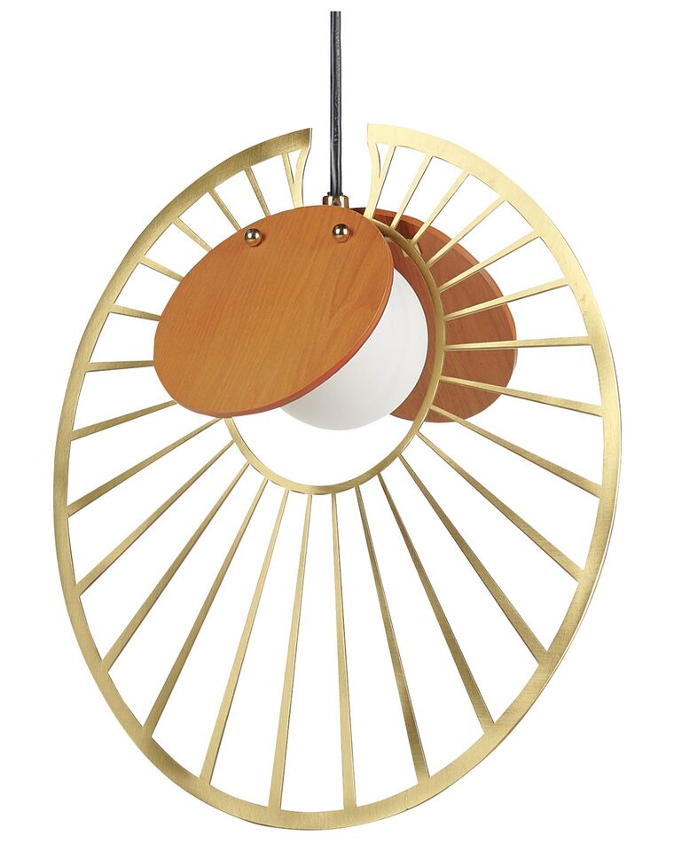 Metal Pendant Lamp Gold with Light Wood BARGO_872863