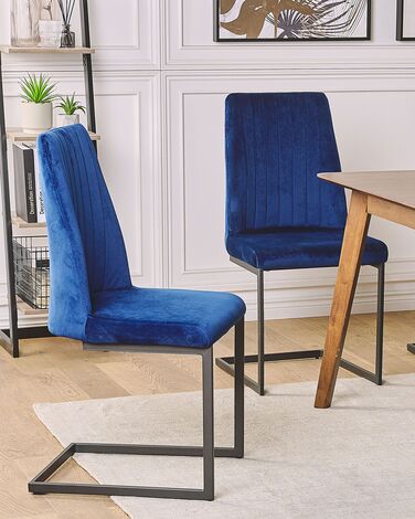 Set of 2 Velvet Dining Chairs Blue LAVONIA
