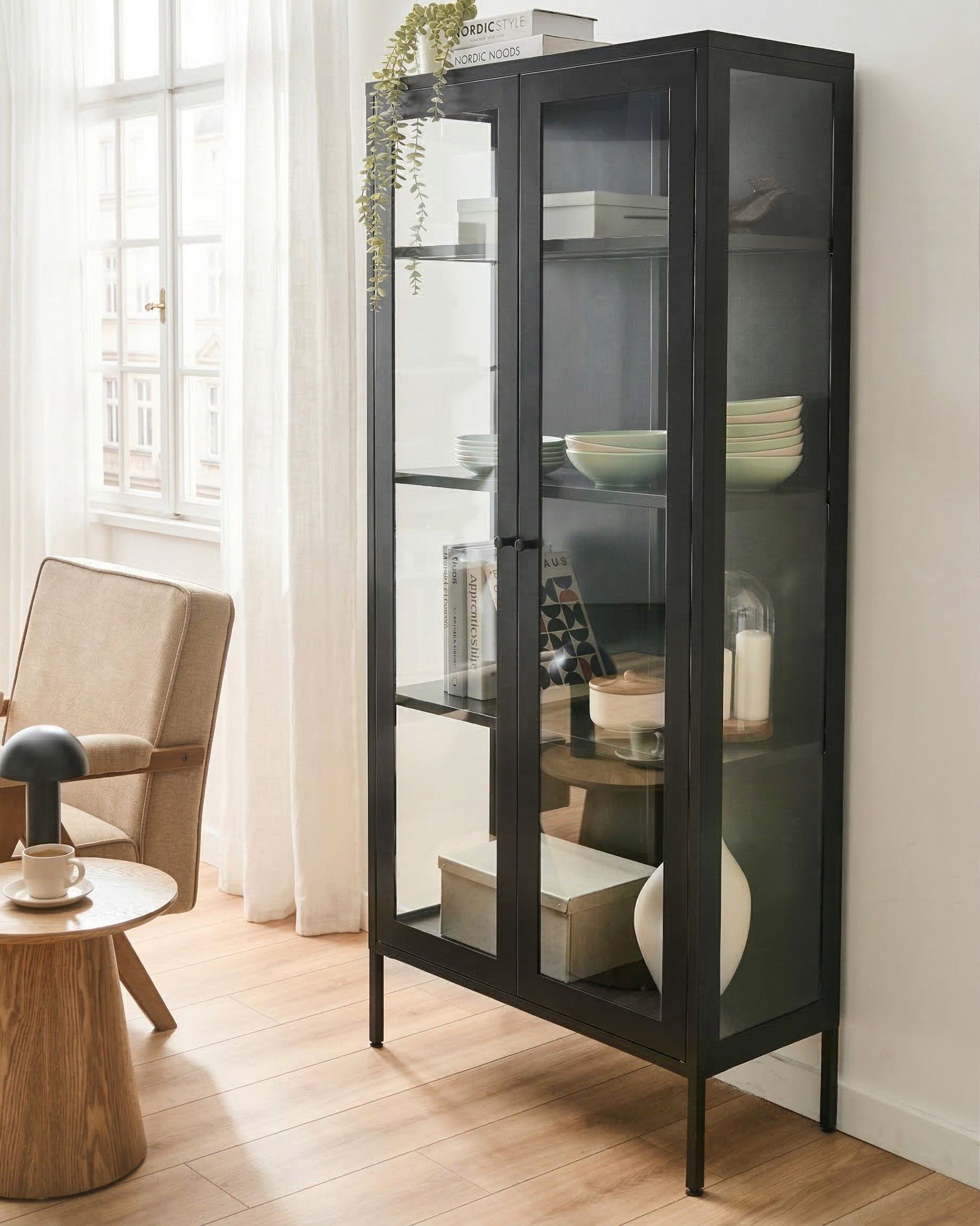 Vitrinekast Staal Zwart HARTY Gratis Levering vitrinekast-staal-zwart-harty-gratis-levering