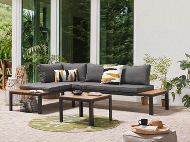 4 Seater Modular Garden Corner Sofa Set Grey and Light Wood PIENZA