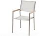 Hatszemélyes étkezőasztal eukaliptusz asztallappal és fehér textilén székekkel GROSSETO_768461