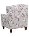 Fabric Wingback Chair with Footstool Floral Pattern Cream HAMAR_794146
