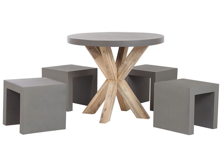 4 Seater Concrete Garden Dining Set Round Table Grey OLBIA/TARANTO_806397