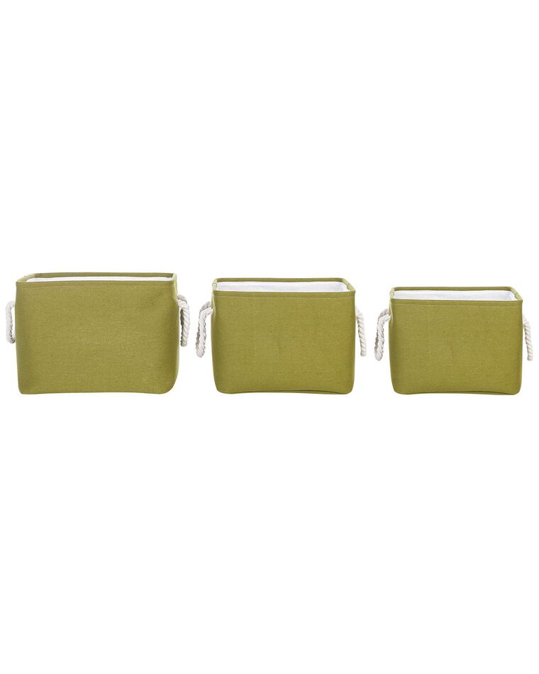 Conjunto de 3 cestas de poliéster verde oliva/blanco DARQAB_849718
