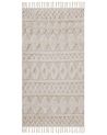Teppich Baumwolle beige 80 x 150 cm geometrisches Muster Fransen Kurzflor DIDIM_848259