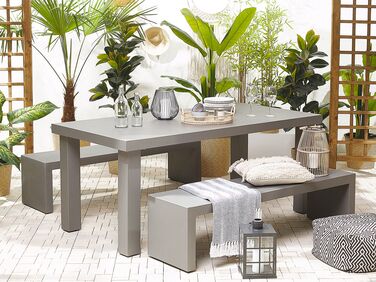 Hagemøbler sett bord og 2 benker u-form grå TARANTO