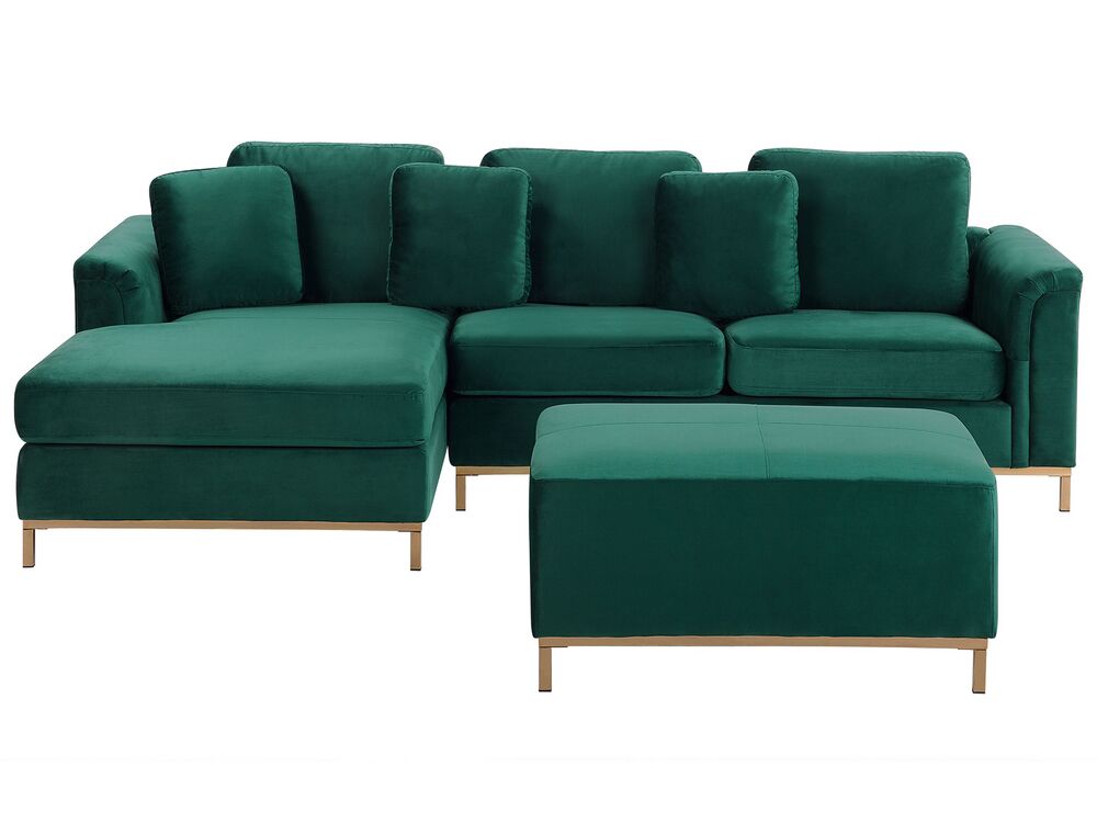 Right Hand Velvet Corner Sofa with Ottoman Emerald Green OSLO Beliani