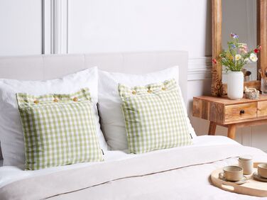 Set of 2 Cushions Chequered Pattern 45 x 45 cm Olive Green and White TALYA