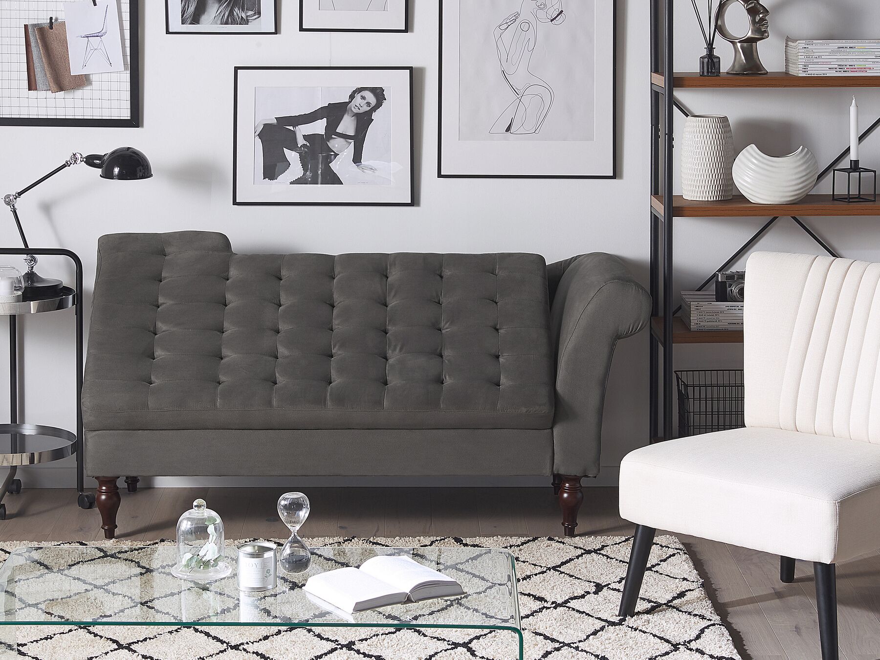 Chaise longue en tissu gris foncé avec rangement PESSAC  Beliani.fr