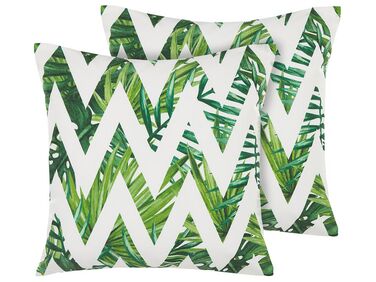 2 poduszki ogrodowe w zygzaki 45 x 45 cm białe z zielonym BRENTO