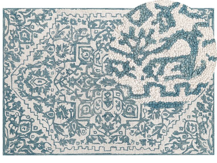 Vlněný koberec 160 x 230 cm bílý/modrý AHMETLI_836693