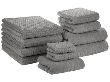 Set of 11 Cotton Towels Grey ATAI
