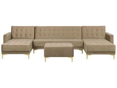 5 Seater U-Shaped Modular Velvet Sofa with Ottoman Sand Beige ABERDEEN