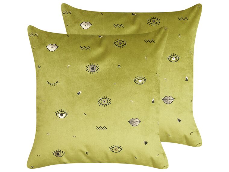 Set of 2 Velvet Cushions Eye Motif 45 x 45 cm Green AEONIUM_830053