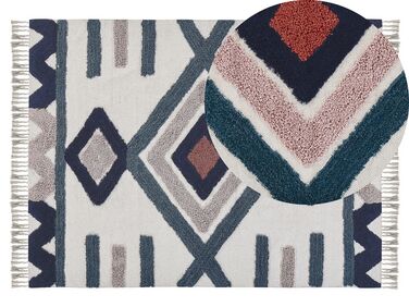 Teppich Baumwolle mehrfarbig 140 x 200 cm geometrisches Muster Fransen Kurzflor KOZLU