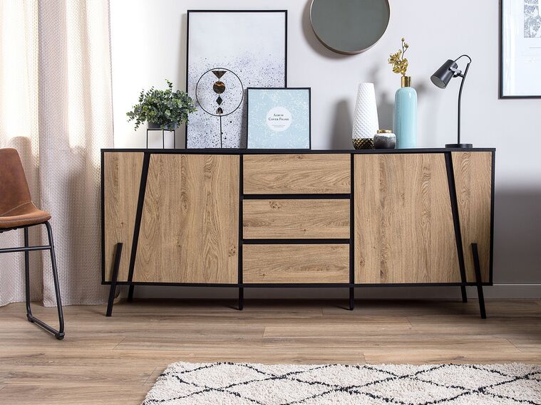 Credenza/Servier Buffet Homestyles Con Vetrine E Cassetti – Colore Nero, Legno Duro Asiatico – Per Sala Da Pranzo E Cucina