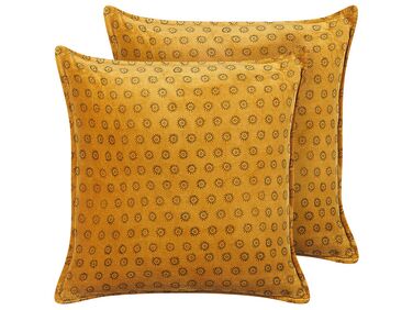 Set of 2 Velvet Cushions Sun Pattern 45 x 45 cm Yellow RAPIS