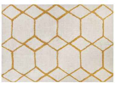 Teppich Baumwolle cremeweiss / gelb 160 x 230 cm geometrisches Muster Shaggy BEYLER