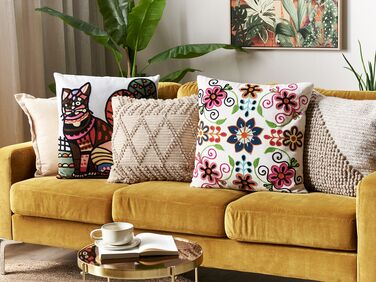 Set of 2 Embroidered Cotton Cushions Flower Pattern 50 x 50 cm Multicolour BAHRAICH