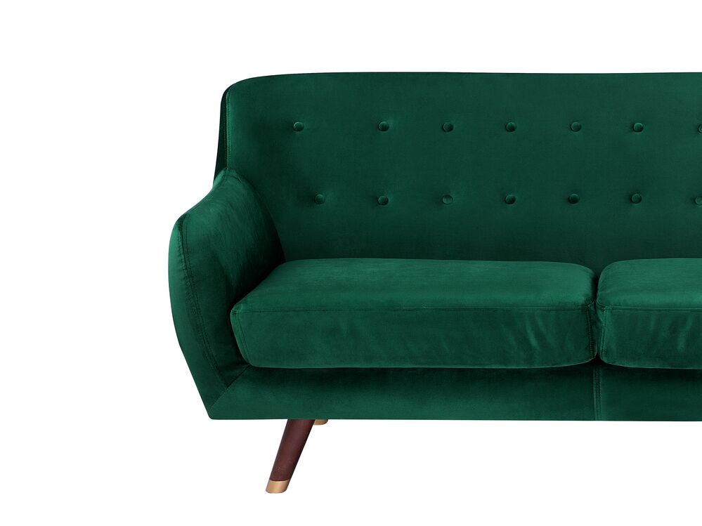 Canapé Chesterfield 3 Places En Velours Vert émeraude - Style Vintage, Finition Cloutée - Dimensions 195x78x77 Cm