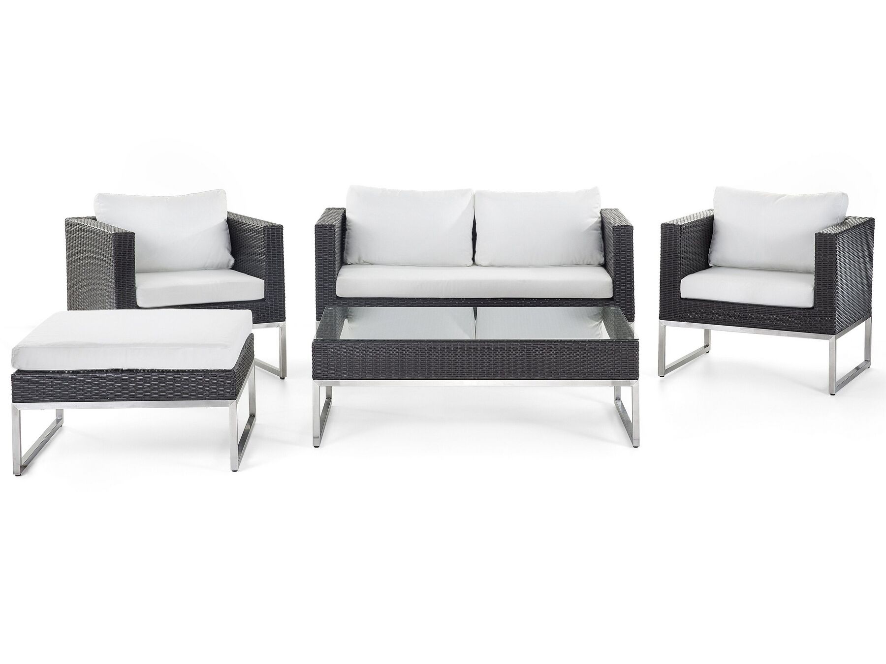 Lounge Set Rattan braun 5-Sitzer Auflagen weiß CREMA | Beliani.at
