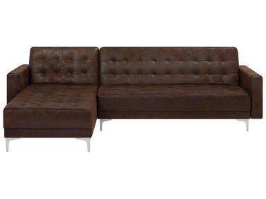 Right Hand Faux Leather Corner Sofa Brown ABERDEEN